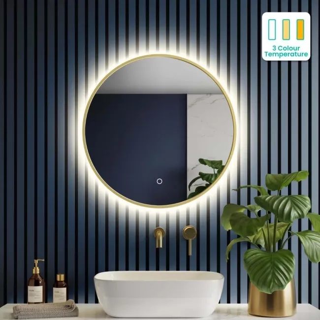 MollieBrushed Brass Round Backlit Illuminated LED Mirror 600mm
