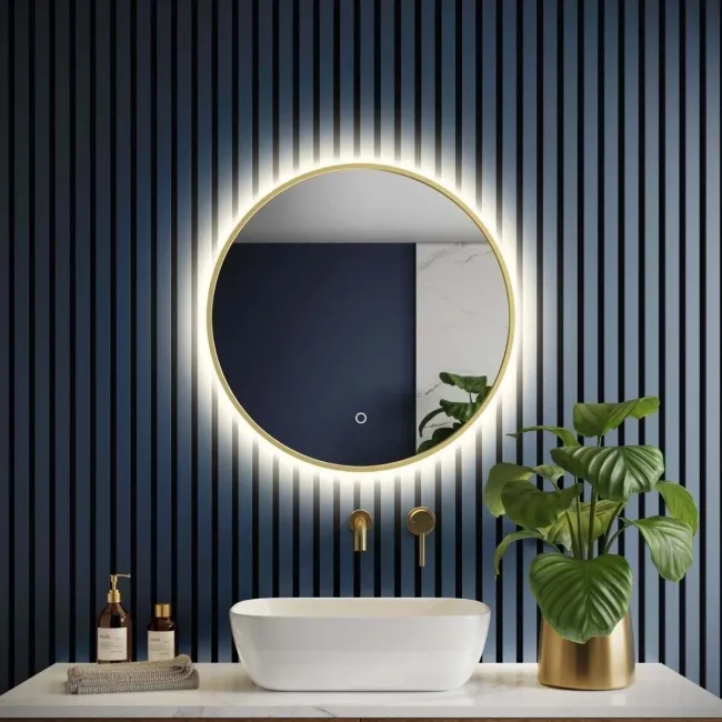 MollieBrushed Brass Round Backlit Illuminated LED Mirror 600mm