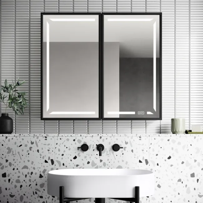 Mia Black Framed Illuminated LED Mirror Cabinet With BLUETOOTH Speaker&USB Port 710x800mm