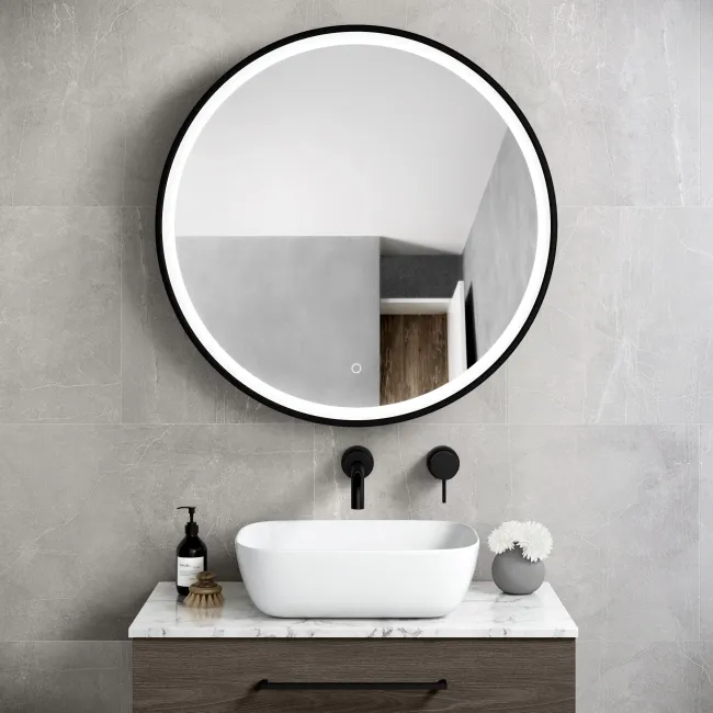 Mollie Black Framed Round Illuminated LED Mirror Cabinet 800mm