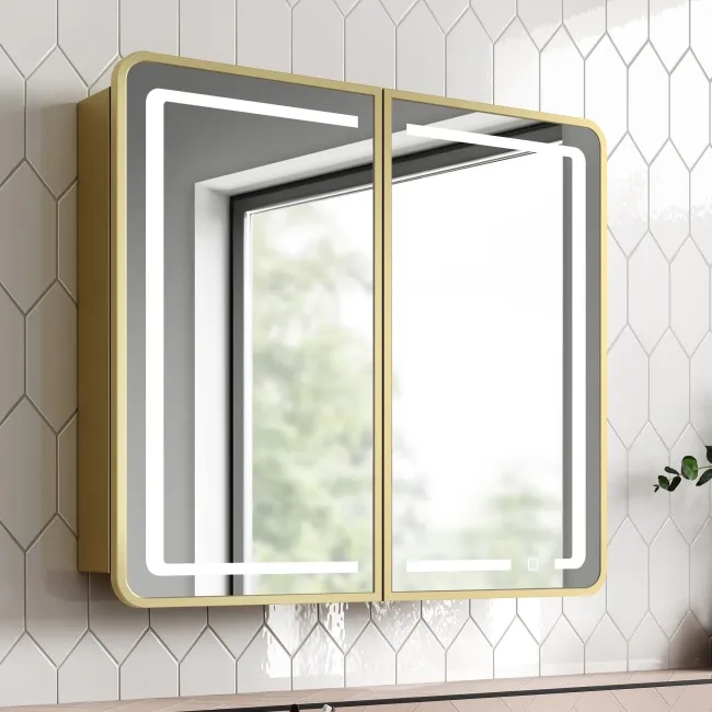 Olivia Matt Brass Illuminated LED Mirror Cabinet 710x800mm