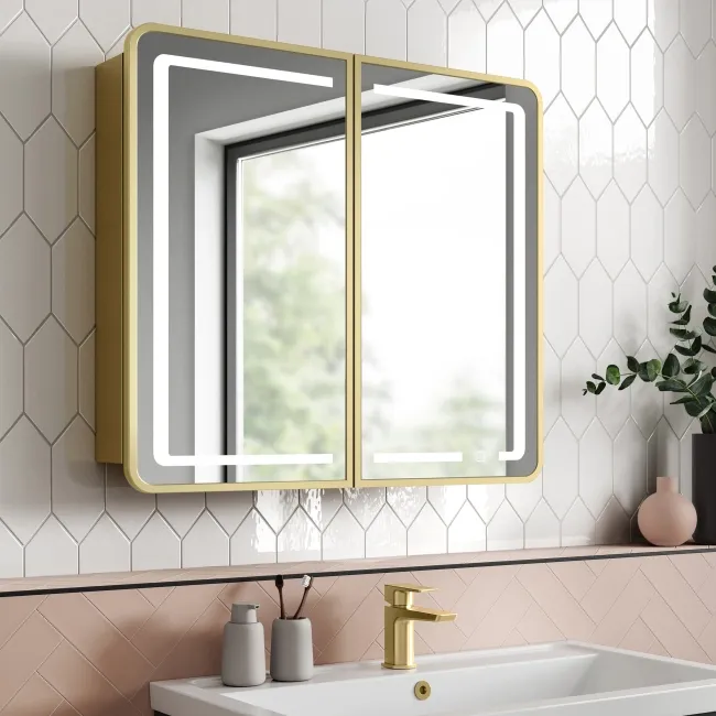 Olivia Matt Brass Illuminated LED Mirror Cabinet 710x800mm