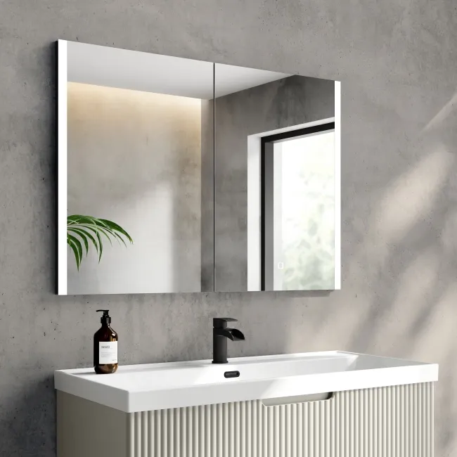 Selma Matt Black Illuminated LED Recessed Mirror Cabinet 700x1000mm