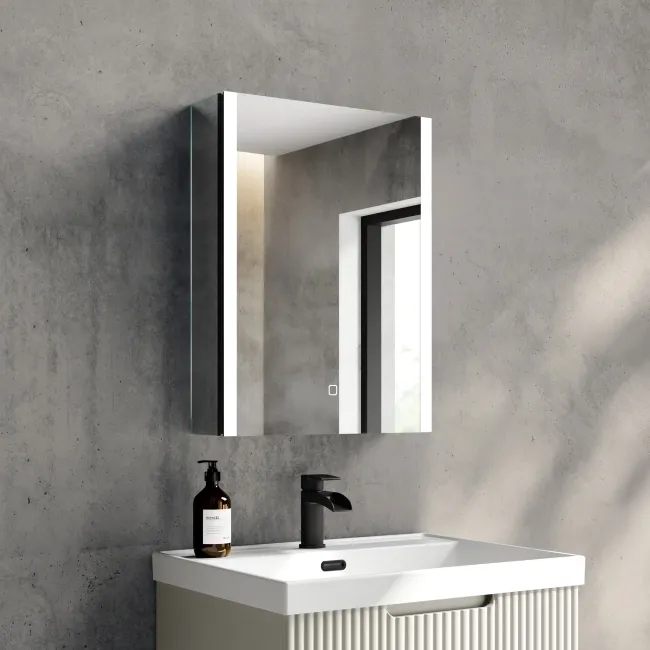 Selma Matt Black Illuminated LED Recessed Mirror Cabinet 600x450mm