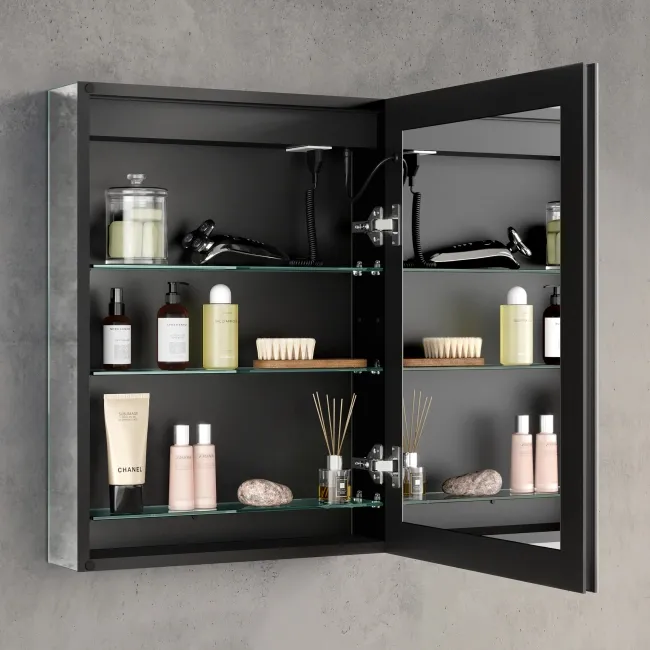 Selma Matt Black Illuminated LED Recessed Mirror Cabinet 600x450mm