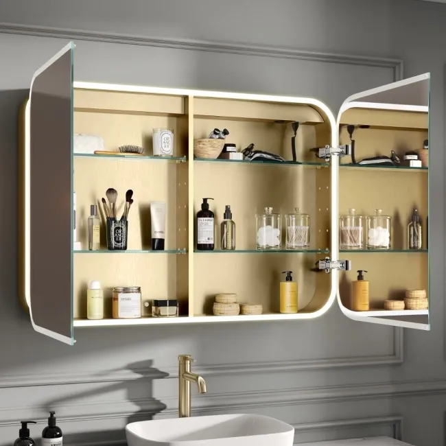 Willow Brushed Brass Illuminated LED Mirror Cabinet 700x1000mm