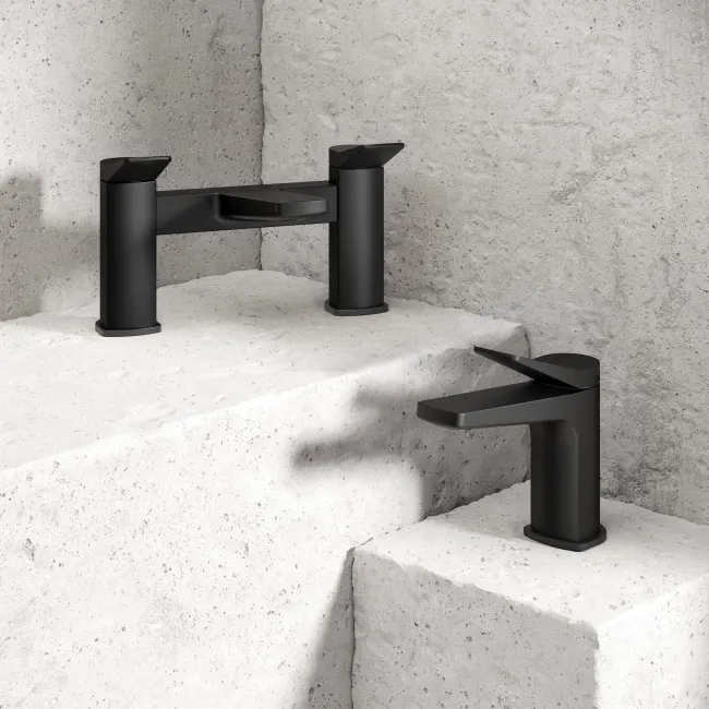 Aire Matt Black Basin & Bath Mixer Tap Set