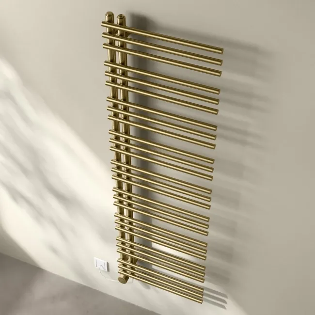 Cannes Electric Brushed Brass Designer Heated Towel Rail 1600x500mm