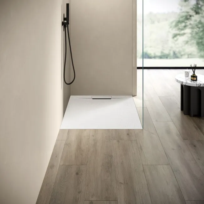 Tokyo Rectangular Matt White Slate Texture Stone Shower Tray 1100x800mm