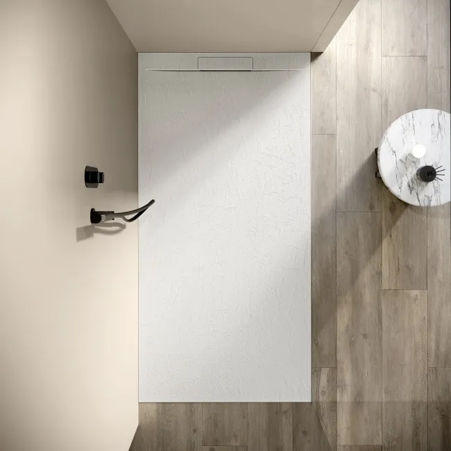 Tokyo Rectangular Matt White Slate Texture Stone Shower Tray 1800x900mm