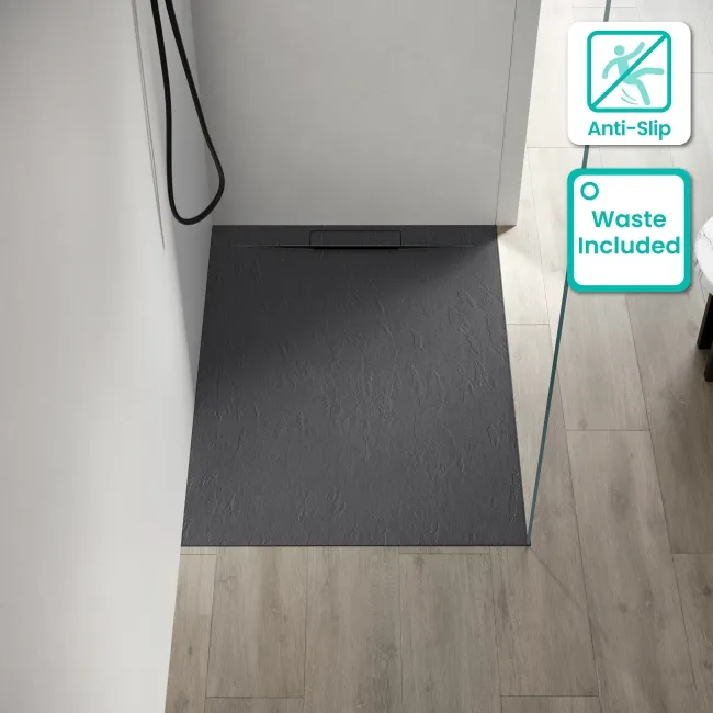 Tokyo Rectangular Matt Grey Slate Texture Stone Shower Tray 1200x900mm