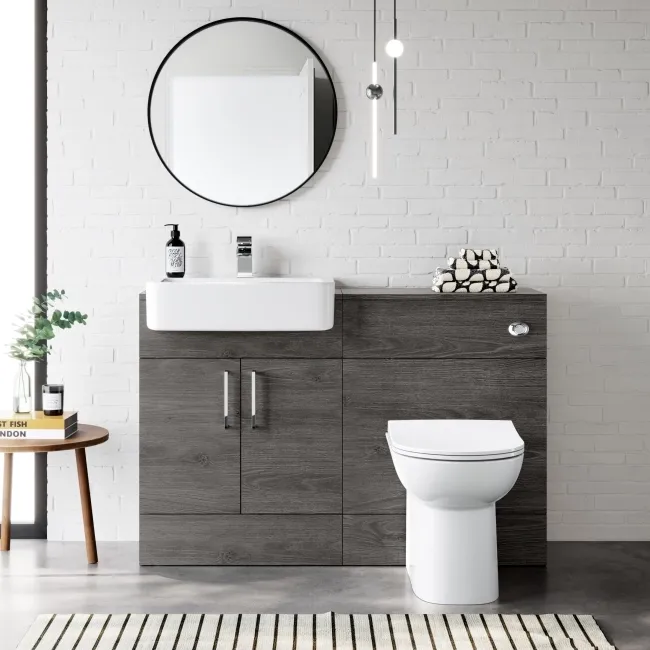 Charcoal Elm Back To Wall Unit and Aruba Toilet