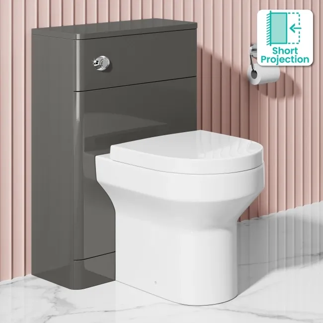 Bali Curved Tungsten Grey Slimline Back To Wall Unit and Denver Toilet