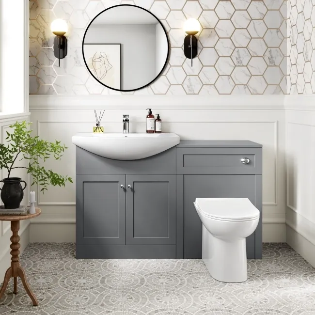 Capri Fog Grey Combination Vanity Basin and Aruba Toilet 1350mm - Chrome Handles