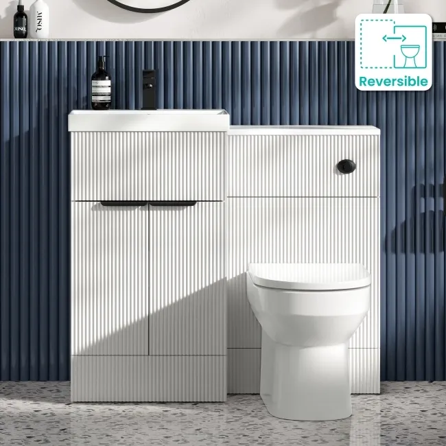 Havana Fluted Coastal White Combination Vanity Basin and Miami Toilet 1000mm - Black Accents