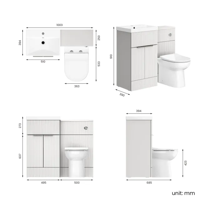 Havana Fluted Coastal White Combination Vanity Basin and Aruba Toilet 1000mm - Chrome Handles