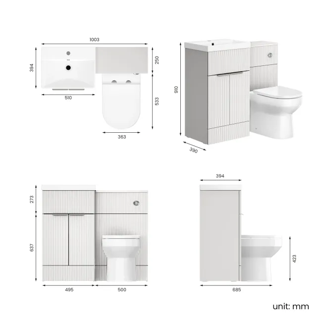 Havana Fluted Coastal White Combination Vanity Basin and Miami Toilet 1000mm - Chrome Handles