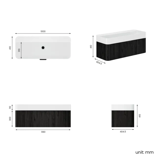 Cayman Black Oak Wall Hung Slimline Basin Drawer Vanity 1000mm - Black Accents