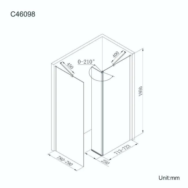 Copenhagen Easy Clean 8mm Walk In Shower Enclosure 700mm & 800mm Glass with Pivotal Return Panel