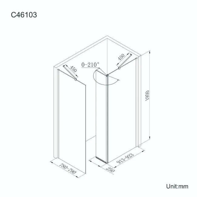 Copenhagen Easy Clean 8mm Walk In Shower Enclosure 900mm & 800mm Glass with Pivotal Return Panel