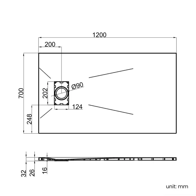 Berlin Rectangular Matt White Slate Effect SMC Composite Shower Tray 1200x700mm