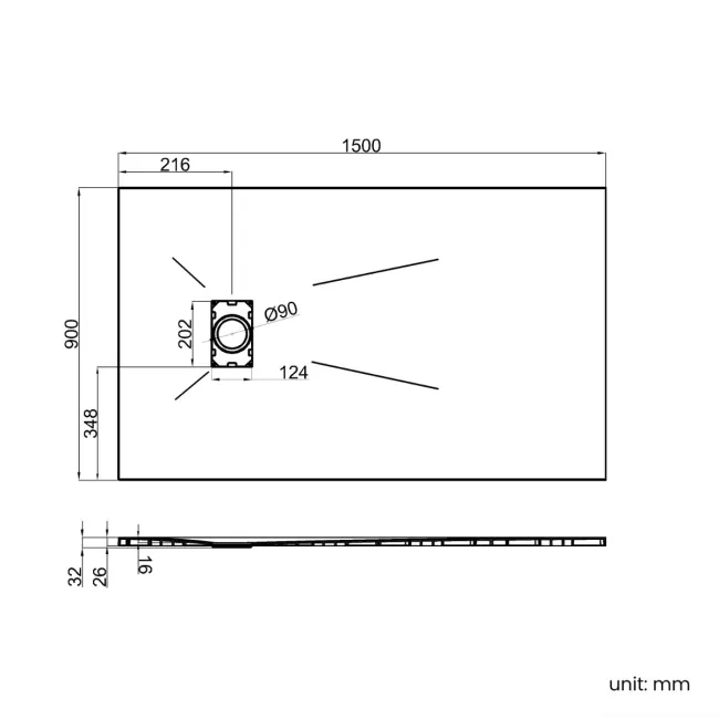 Berlin Rectangular Matt White Slate Effect SMC Composite Shower Tray 1500x900mm