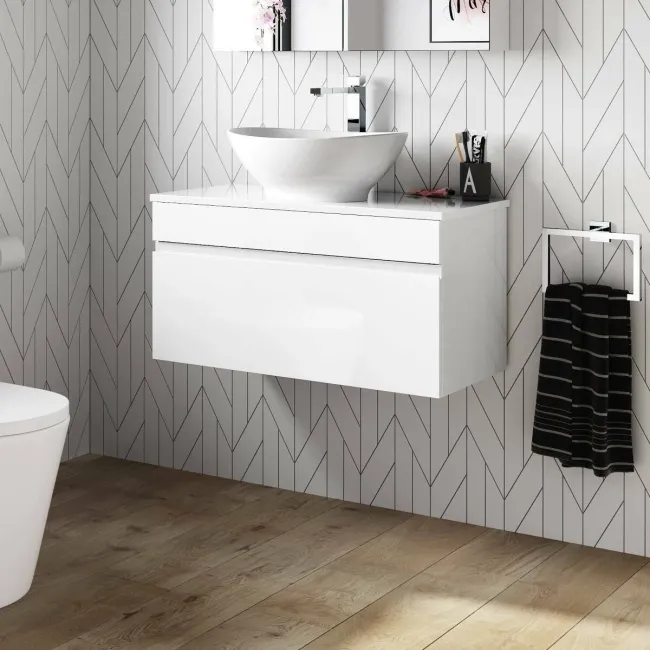 Trent Gloss White Wall Hung Drawer Vanity with Oval Counter Top Basin 800mm