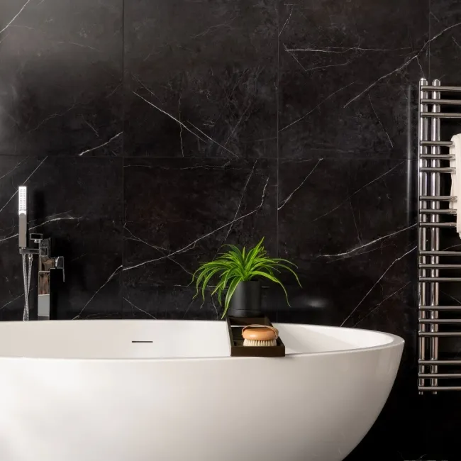 Trepanel Aqua Luxe® Black Marble Effect Embossed Satin SPC Wall Panel 4 Pack (Covers 2.80 SQM)