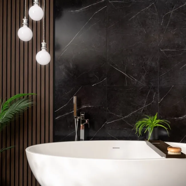 Trepanel Aqua Luxe® Black Marble Effect Embossed Satin SPC Wall Panel 4 Pack (Covers 2.80 SQM)