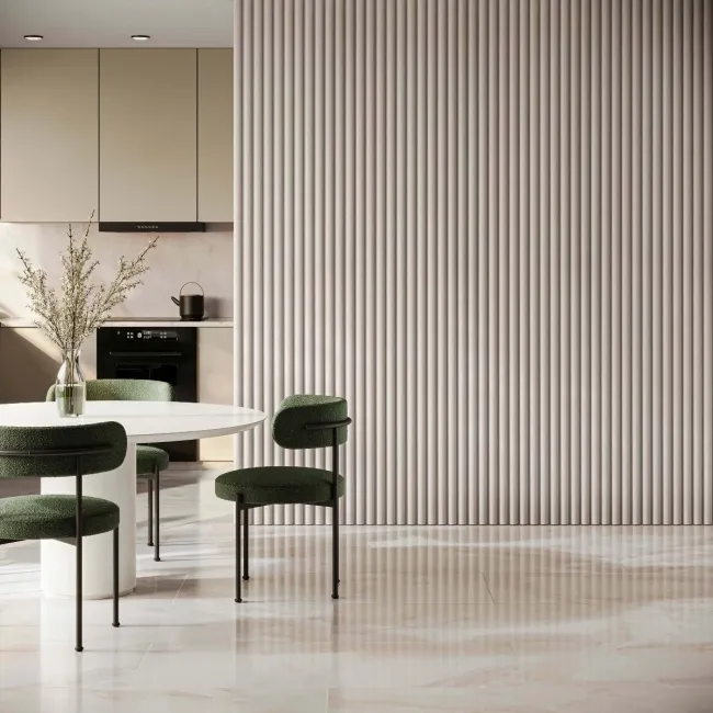 Trepanel Design® Light Oak on Antique White Felt Curve Acoustic Wood Slat Panels
