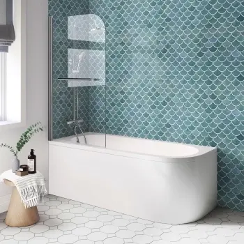 Oakham 1700 Space Saving Shower Bath & 6mm Easy Clean Screen with Rail - Left Handed