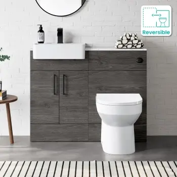 Harper Charcoal Elm Combination Vanity Basin with Marble Top & Miami Toilet 1000mm - Black Accents