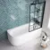 Oakham Space Saving Shower Bath 1700 & 6mm Easy Clean Matt Black Grid Bath Screen - Right Handed