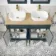 Lucia Inky Blue Double Vanity with Oak Effect Top & Curved Counter Top Basin 1200mm - Brass Knurled Handles