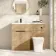 Havana Fluted Country Oak Combination Vanity Basin and Houston Toilet 1100mm - Black Accents - Left Handed
