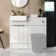 Sicily Fluted Coastal White Basin Vanity with Marble Top & Back To Wall Unit 1000mm (Excludes Toilet) - Brushed Brass Accents