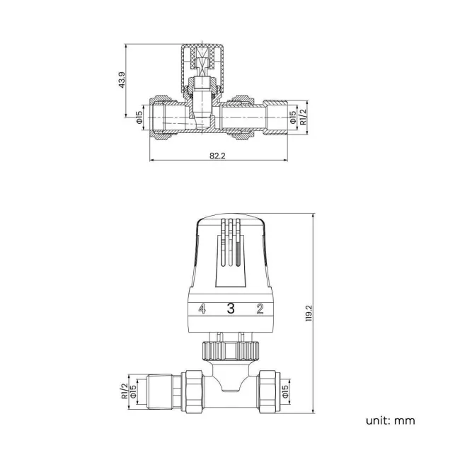 Chrome Thermostatic Straight Radiator Valve (Pair) Standard 15mm