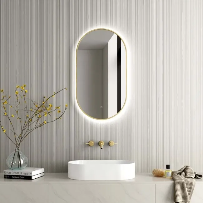 Darci Brushed Brass Backlit llluminated LED Mirror 900x500mm