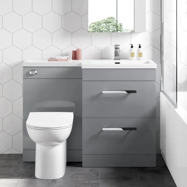 Avon Stone Grey Combination Basin Drawer and Aruba Toilet 1100mm - Right Handed