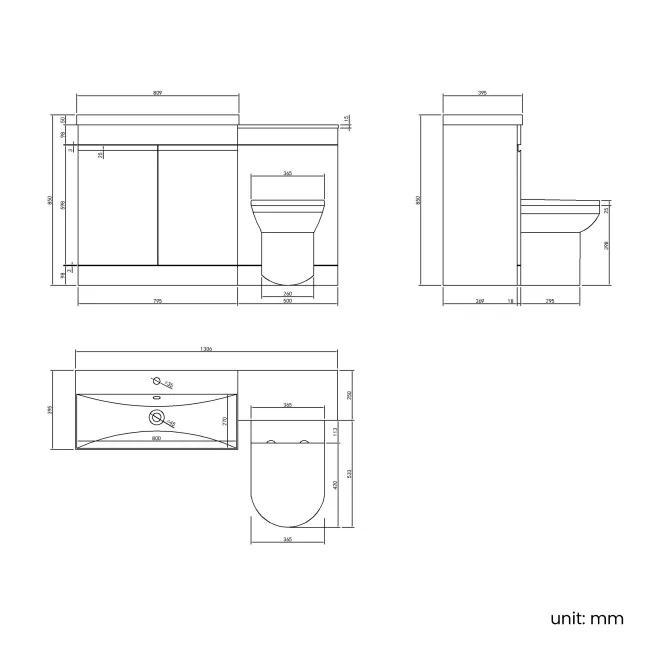 Trent Gloss White Combination Vanity Basin and Miami Toilet 1300mm