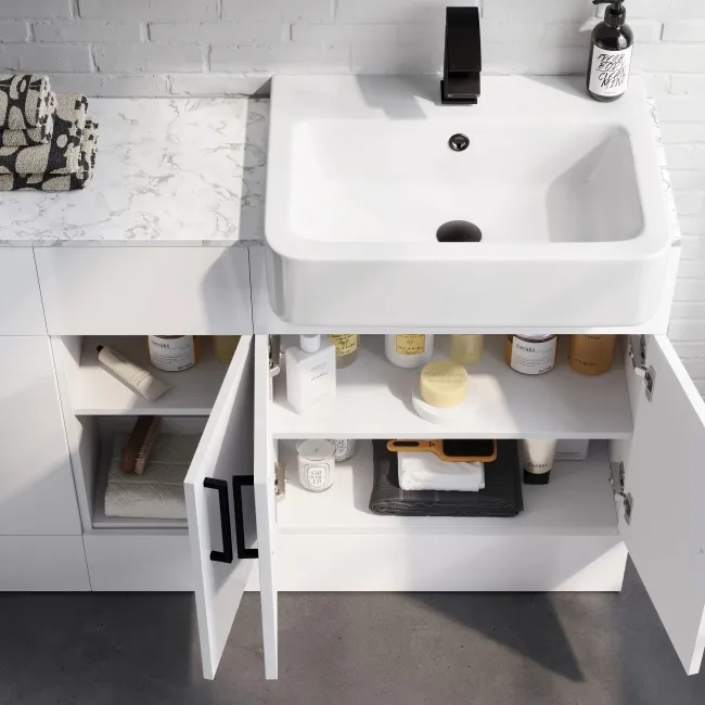 Harper Gloss White Combination Vanity Basin with Marble Top & Miami Toilet 1500mm - Black Accents
