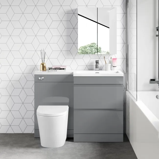 Trent Stone Grey Combination Basin Drawer and Boston Toilet 1100mm - Right Handed