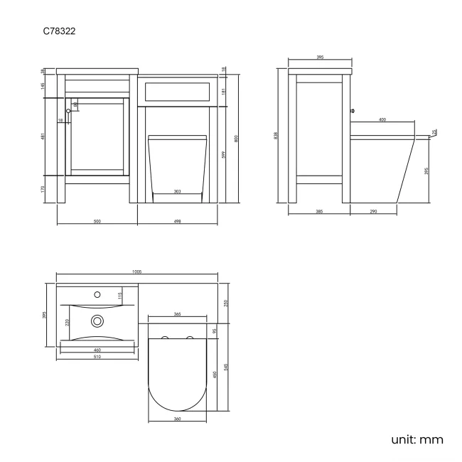 Bermuda Graphite Grey Combination Vanity Basin and Boston Toilet 1000mm