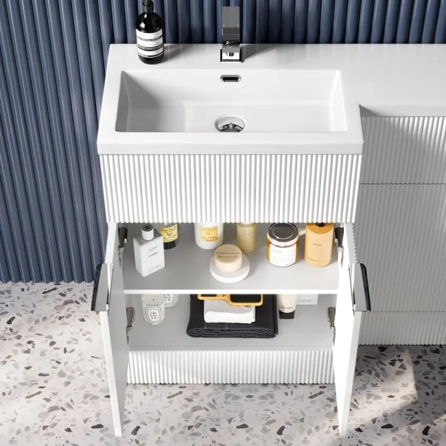 Havana Fluted Coastal White Basin Vanity and Back To Wall Toilet Unit 1100mm (Excludes Toilet) - Chrome Handles - Left Handed
