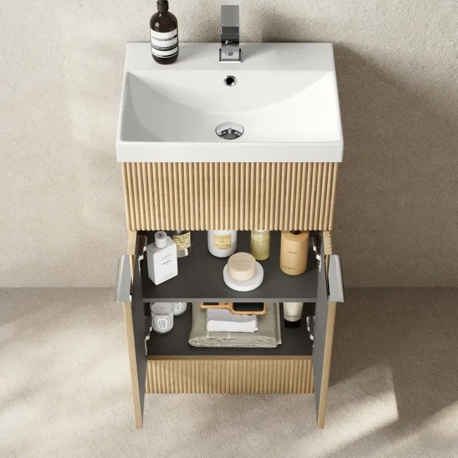 Havana Fluted Country Oak Combination Vanity Basin and Aruba Toilet 1000mm - Chrome Handles