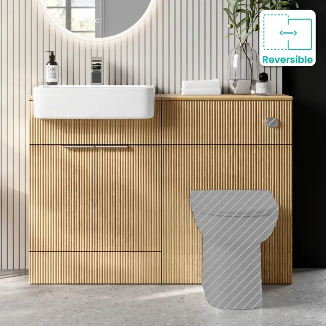 Sicily Fluted Country Oak Basin Vanity and Back To Wall Toilet Unit 1200mm (Excludes Toilet) - Chrome Handles