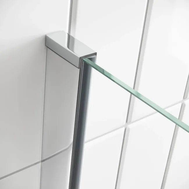 L Shaped 1600 Shower Bath with Front Panel & 4mm Fixed Screen with Rail - Left Handed