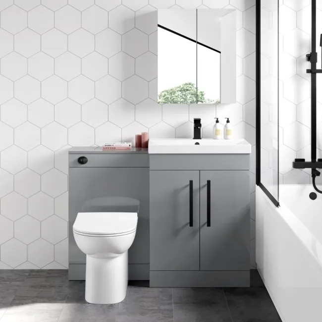 Avon Stone Grey Combination Vanity Basin and Aruba Toilet 1100mm - Black Accents