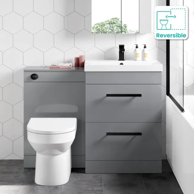 Avon Stone Grey Combination Basin Drawer and Miami Toilet 1100mm - Black Accents