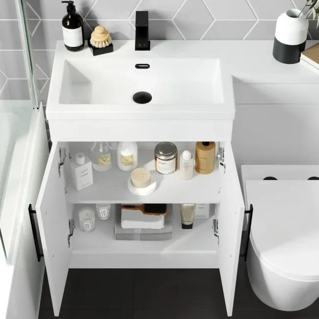 Avon Gloss White Combination Vanity Basin and Boston Toilet 1100mm - Black Accents - Left Handed